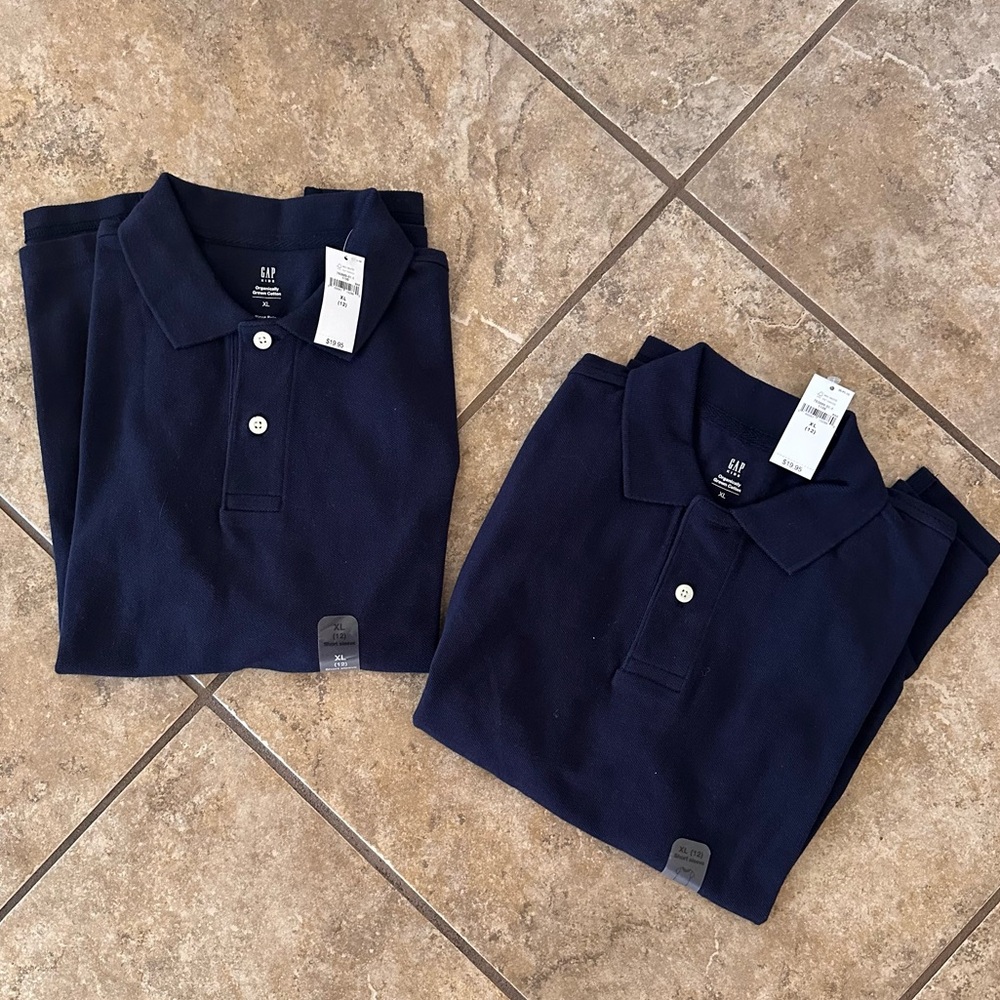 GAP Kids 2 Navy Uniform Short-Sleeved Polos 100% Organic Cotton Size XL(12)